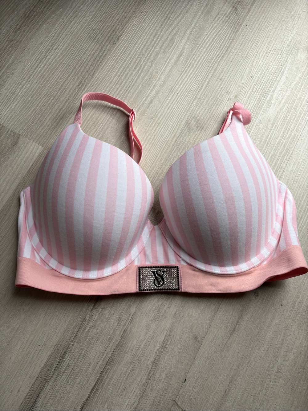 Victoria's Secret Pink and White Striped Padded T-Shirt Bra
